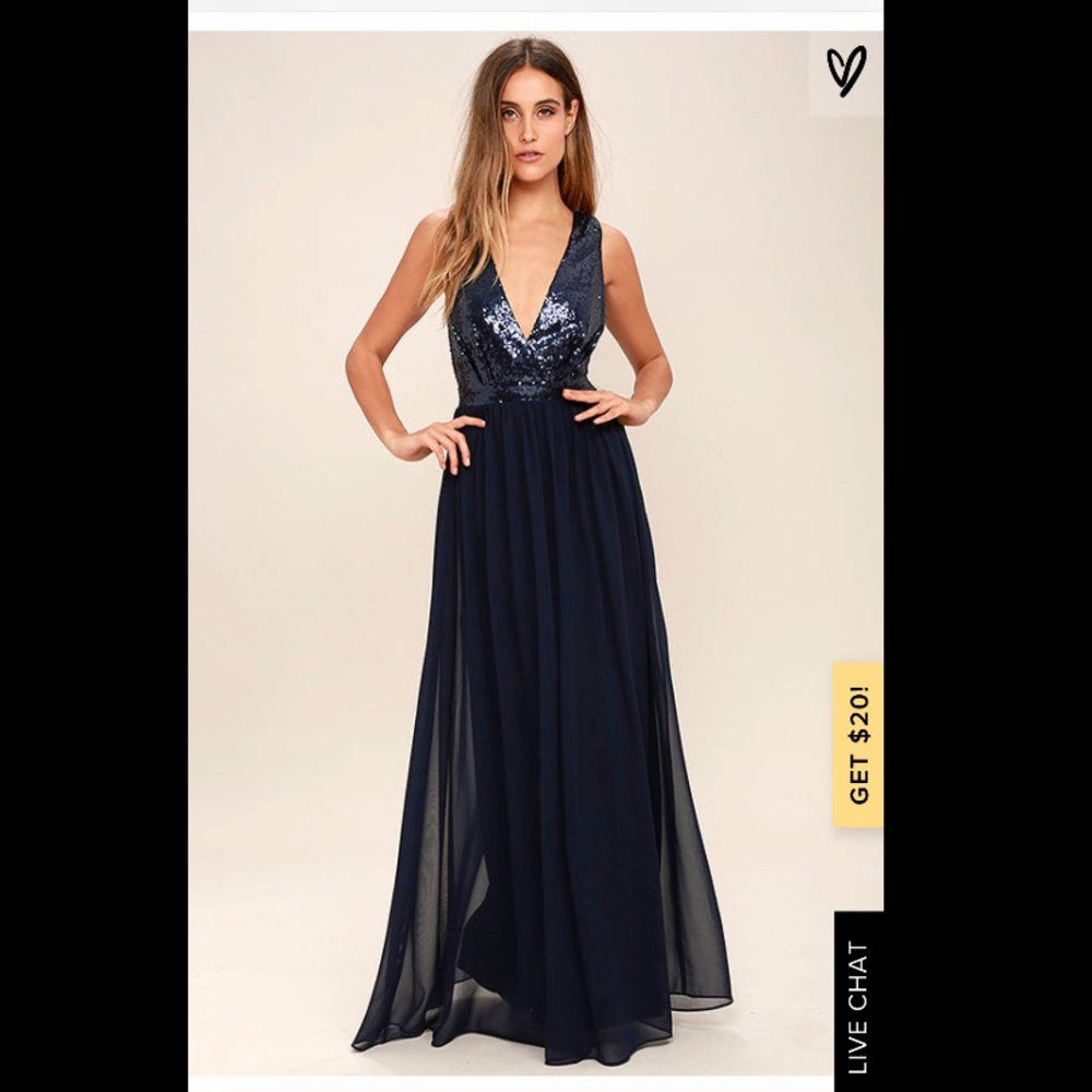 Lulus Navy Maxi Evening Dress with Sequin Top